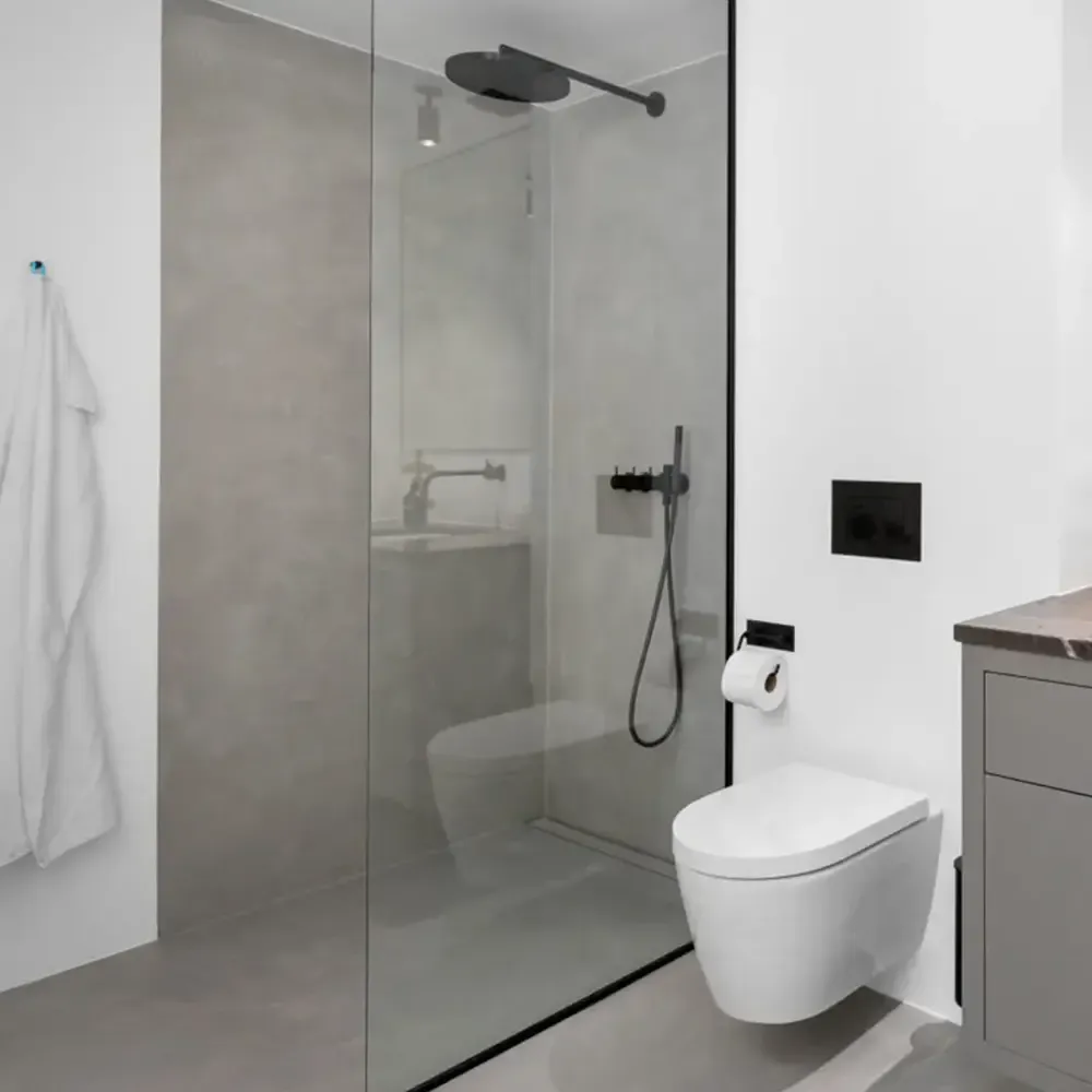 A shower finished in microcement